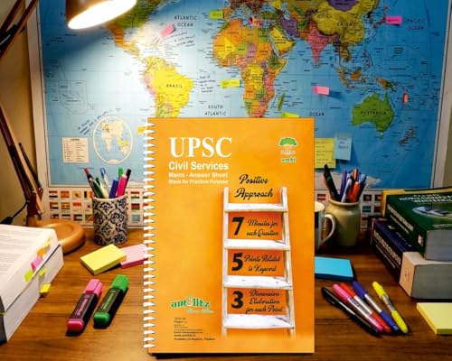 Image of amblitz UPSC Answer Writing Sheet | 200 Pages | Spiral Notebook | A4 Size | Blank with Pre-Printed Margin for Practice | 70 GSM Thick Paper |