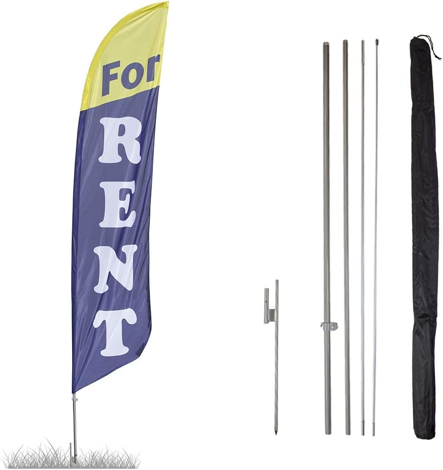 Vispronet For Rent Feather Flag Kit - 13.5ft Knitted Polyester Swooper Flag with Pole Set and Ground Spike - Printed in the USA