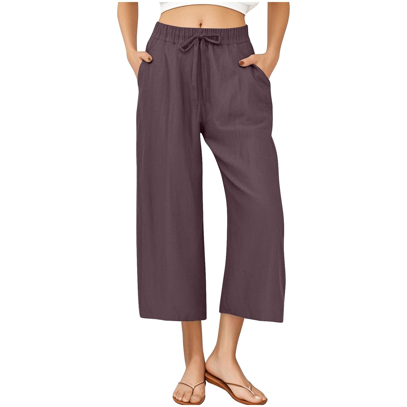 RLEHJN Damen Hosen,Weite Lose Gerade Geschnitten Palazzo Hose Hohe Taille Dehnbar Lounge Elegante Freizeithose Einfarbig Jogginghose Sommer Strandhose Freizeithose Stoffhose mit Tunnelzug und Taschen