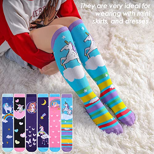 MQELONG 3-12 Year Old Girls Knee High Socks Kids Cute Crazy Funny Animal Pattern Long Boot Socks 6 Pairs3