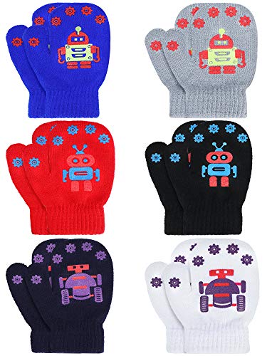 6 Pairs Kids Knit Full Finger Mittens Toddler Elastic Winter Gloves Cute Warm Mittens for Boys and Girls (Bright Colors)
