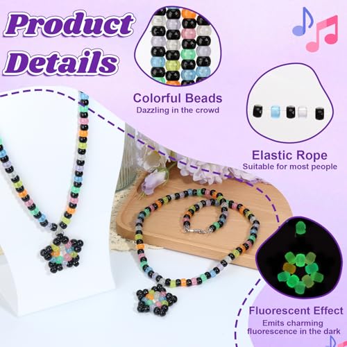3/6Pcs Colorful Star Rave Kandi Necklace Stretch Y2K Beaded Necklaces Plastic Charm with Lobster Clasp Rave Jewelry EDM Party Favor for Friends Music Party Festival Costume ——Rainbow/Glow In The Dark3
