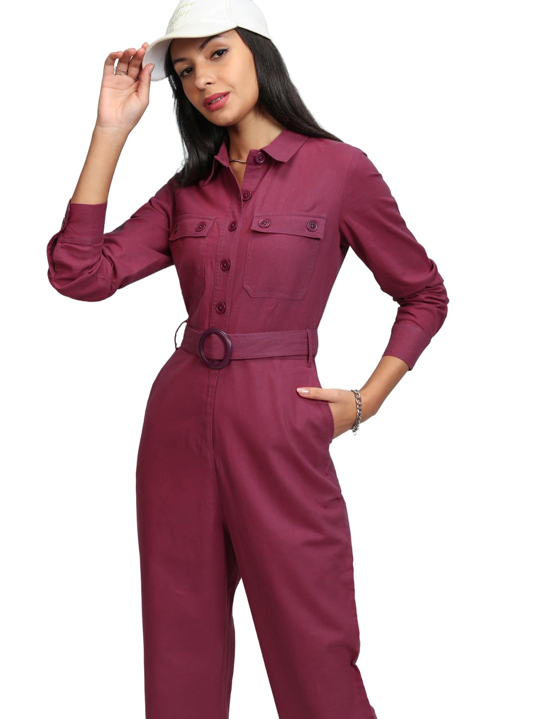 tokyo talkies Women's Long Sleeves Shirt Collar Solid Jumpsuit |Stylish | Casual-picture-39