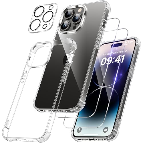 FLLAO 4 in 1 Handyhülle für iPhone 14 Pro Max Hülle mit 2 Schutzfolie und 1 KameraSchutz, Ultradünn Anti-Vergilbung Kris...