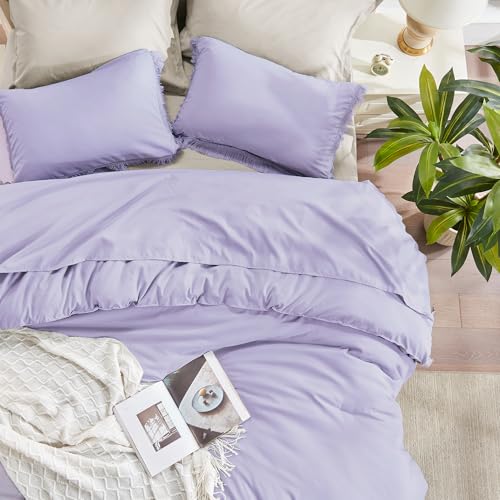 Image of Andency Comforter King Size Bed Set Lavender, Purple 3 Pieces Boho Lightweight Winter Bedding Comforters & Sets, All Season Soft Tassel Bed Set (104x90In Comforter & 2 Pillowcases)