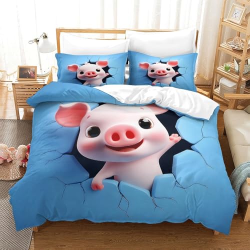 Parure de lit cochon mignon 140x200 microfbre pour enfant - 3