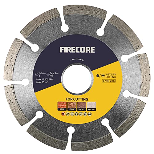 Firecore Disco de corte de diamante, 125 mm,corte húmedo y seco,p...