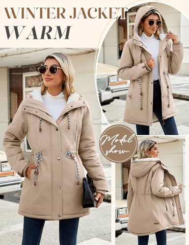 Women's Winter Fleece Lined Sherpa Parka Jacket Warm Thicken Fuzzy Hooded Down Coat Casual Plush Drawstring Outerwear2