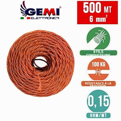 Gemi Fil pour Clôture Électrique avec Conducteurs Renforcés pour Animaux et Protection Anti-Sanglier 500 m 6 mm²
