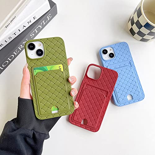 Image of for iPhone Case Cute 3D Weave Leather Texture Card Holder Design Easy Push Out Soft TPU Silicone Camera Screen Protect Bumper for Women Girls Slim Shockproof (Rose Red,iPhone X XS)