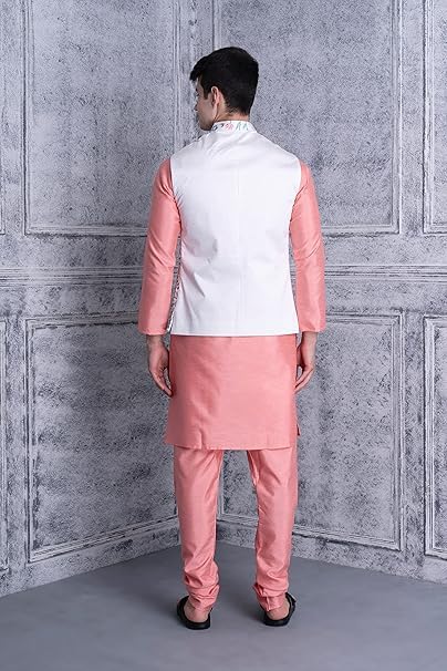 Image of Uri and MacKenzie Men's Silk Blend Kurta Pyjama with Stylish Embroidered Ethnic Jacket