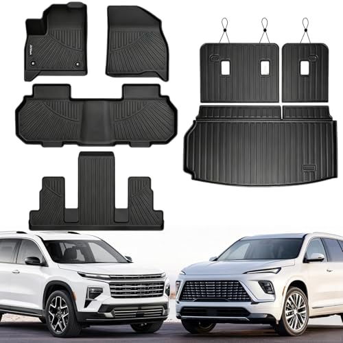 Fit for Buick Enclave 2025 2026 & for Chevy Traverse (7 Seats) 2024 Floor Mats & Cargo Liner All Weather Protection Anti-Slip TPE Floor Mats & Trunk Mat for Buick Enclave & for Traverse Accessories