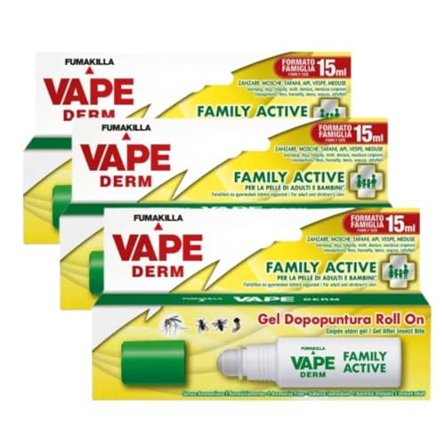 Vape Derm Family Active Gel Dopopuntura Roll On 15 ml, Sollievo Punture Insetti, Lenitivo Naturale, Senza Ammoniaca, Per Adulti e Bambini, Azione Rapida (3)