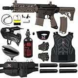 Maddog Tippmann TMC MAGFED Paintball Gun Marker & Accessory Starter Package | Protective Kit - Marker, 48ci/3000psi Compressed Air Tank, Mask, Hopper, Pods, Harness & Protective Gear - Tan/Black