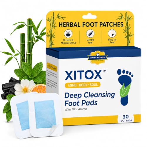 Simple Promise Xitox Foot Pads Herbal Foot Patches for Nighttime Routine Rejuvenates Your Body for Restful Sleep Contains Bamboo Vinegar & Tourmaline Easy Adhesive Application 30 Count