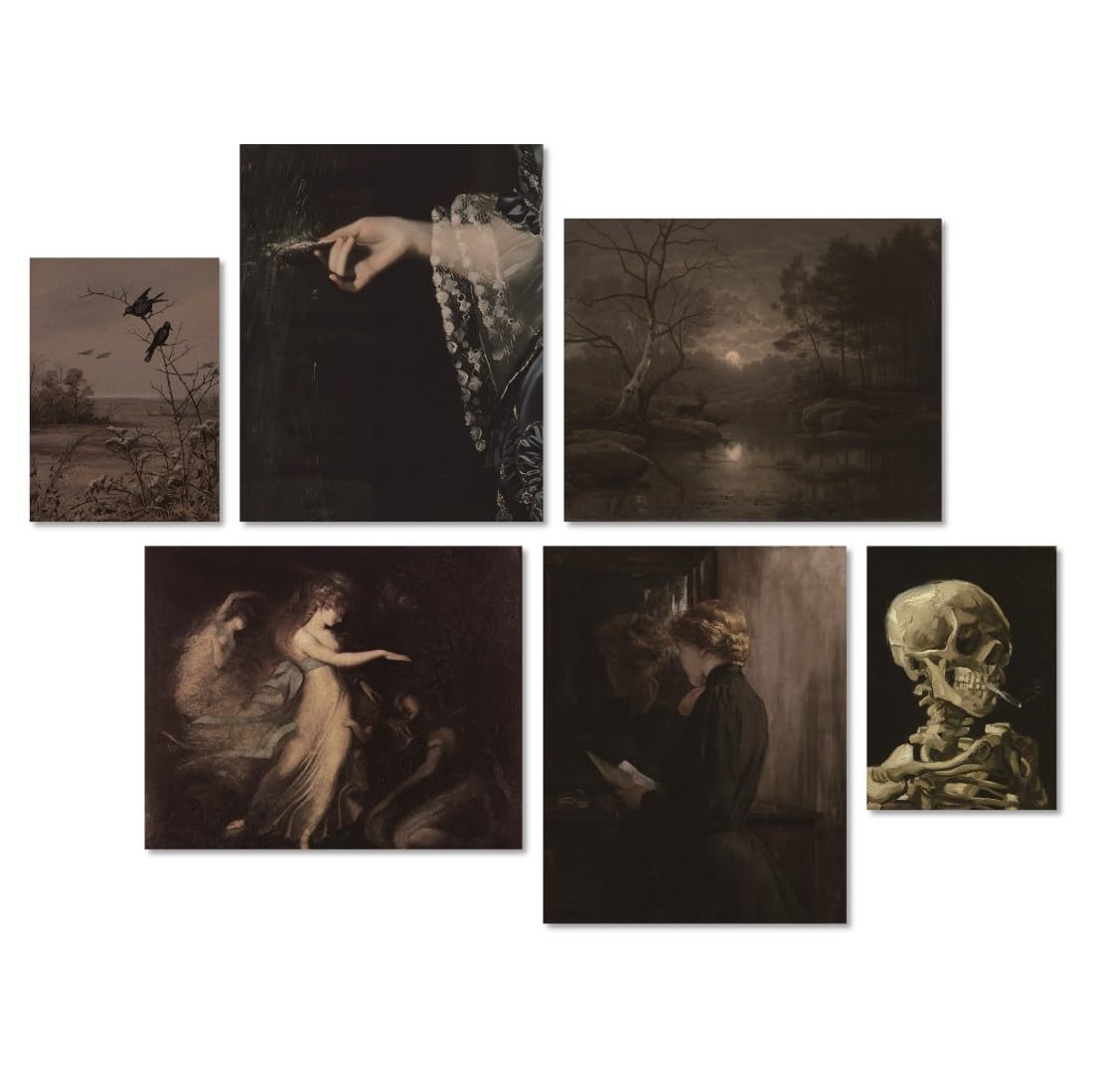 MINI ZOZI Dark Academia Wall Art Set Of 6 Gothic Room Decor Aesthetic Grunge Goth Vintage Posters Creepy Moody Oddities Victorian Decorations Witchy Halloween Prints Whimsy Whimsigoth Pictures Bedroom