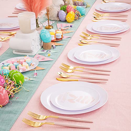 Supernal 60Pcs Happy Easter Plates，Easter Dessert Plates，Pink Bunny Ears Design，Disposable Easter Plates Including 30 Dinner Plates，30 Dessert Plates For Easter Parties #TOP7