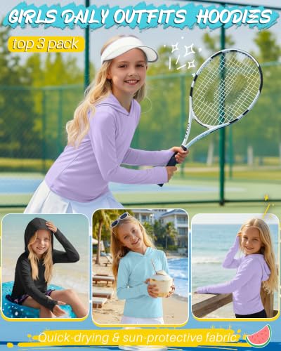 Image of 3 Pack Girls Long Sleeve Hoodies Thumbhole Shirts
