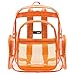 MGgear 17 Inch Clear PVC Backpack with Orange Trim and 5 Zipper Compartments, Transparent School Bookbag for Boys Girls, Travel or Work Bag for Men Women