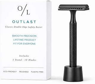 Classic Double-Edge Safety Razor with Weighted Handle, 10 Platinum Blades & Stand I OUTLAST
