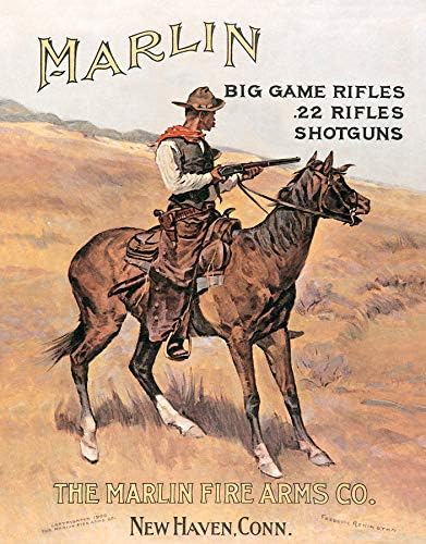 Marlin / Cowboy on Horse Metal Tin Sign 10.5"W x 16"H