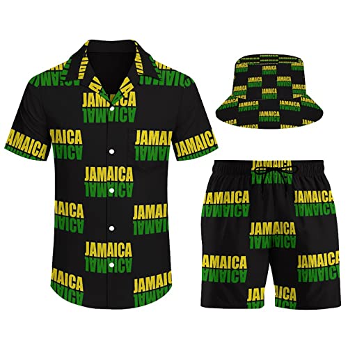 Ensemble Jamaïque homme t-shirt et short blanc avec casquette de pêcheur tendance
