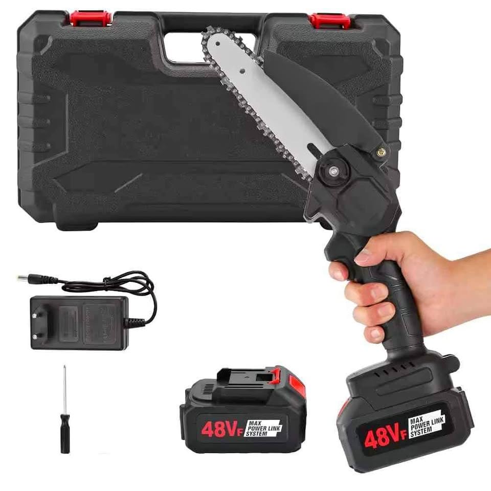 Qolixs 48V Cordless Chainsaw – Battery Powered Electric Chainsaw with 2 Batteries & Charger – Lightweight, Portable Chain Saw for Tree Trimming, Wood Cutting, Yard Work