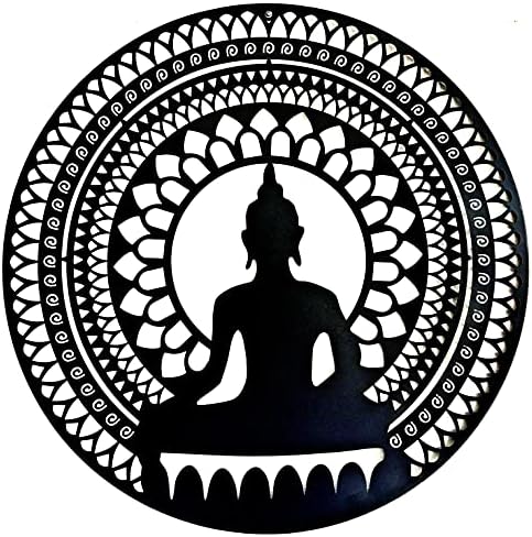 Bellaa Metal Wall Art Black Buddha Mandala Meditation Yoga Altar Buda Indoor Zen Home Decor Outdoor Garden Patio Hanging 3d Sign Laser Cut 24 inch