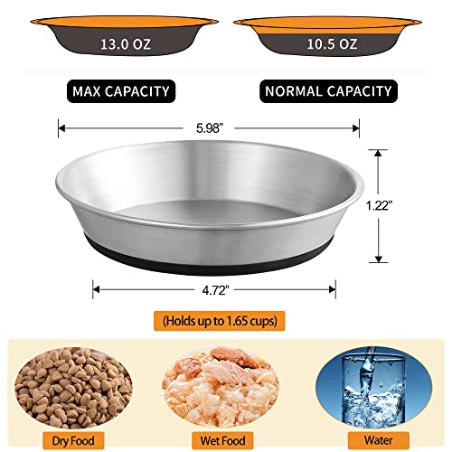 Wroswt Stainless Steel Cat Bowls,Whisker Friendly Shallow Cat Dishes For Food And Water,Non-Slip Silicone Bottom,Heavy Duty,Replacement Kitten Metal Plate For Elevated Stands,2 Pack #TOP2
