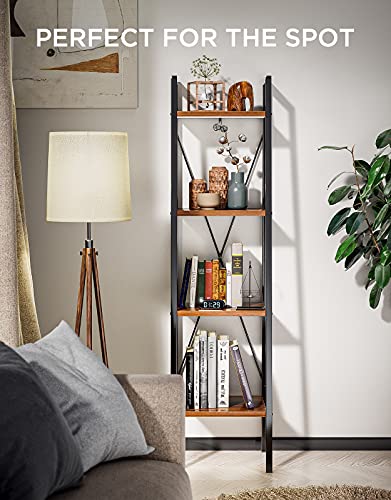 FURNINXS Ladder Shelf Bookcase, 4 Tier Bookshelf Freestanding Storage Shelves, Steel Frame Standing Shelf Storage Organizer for Home Office Living Room Bedroom Kitchen Industrial Red Brown - Thumbnail 4