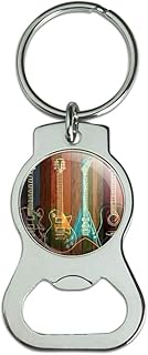 Guitars Electric Acoustic Rock and Roll Wood Paneling Keychain with Bottle Cap Opener