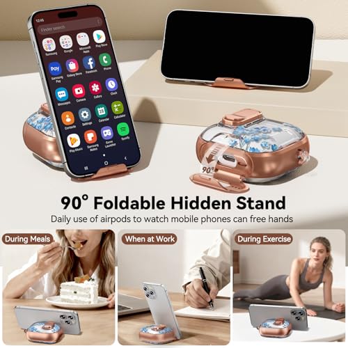 Image of for AirPod 4 Case, with Safty Lock & Phone Stand for Floral AirPod 4 Generation Case Cover for Women Girly, iPod 4 Cases with Keychain & Cleaner Kit -Blue Bells Flower