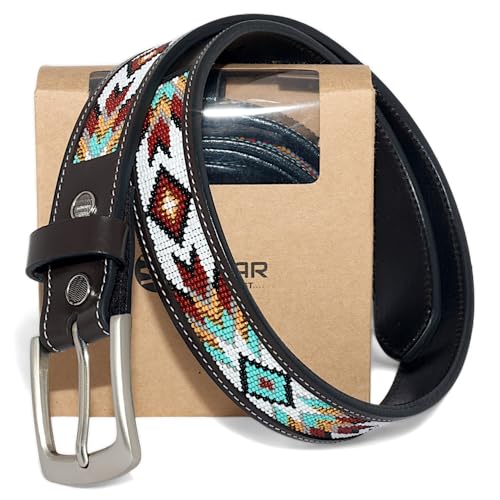 Brown Leather Beaded Belt, Cowboy/Cowgirl Leather Belt, Gift Accessory Belt.
