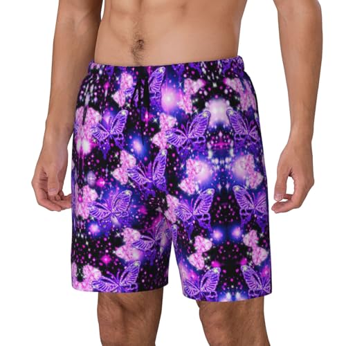 Purple Cute Butterfly Printshort Swim Trunks with Waist Rope and Two Side Pockets Beach Shorts Bathing Suits for Men2