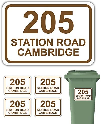 Pack of 4 Personalised Printed Wheelie Bin Number Stickers with House Number And Street Name Round Rectangle Style A5 Size Black