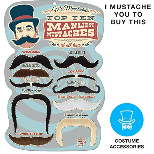 Mr. Moustachio's Top 10 Manliest Mustaches Of All Time Assortment,Black,One-Size #TOP6