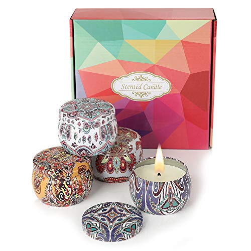 Aromatherapy Candles, 4 x 4.4 Oz Gift Set Natural Soy Wax Scented Candles with Smoke Free Relaxing and Lasting Fragrance for Festival Gift Bath Relaxation Home Decor