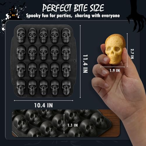 Image of HKNMTT Skull Silicone Molds for Halloween Baking Pizza Cake Pan Small Spooky Head Tray Reusable Food Grade Nonstick Bakeware for Oven Safe Horror Treats 6 Cavity Skeleton Mould