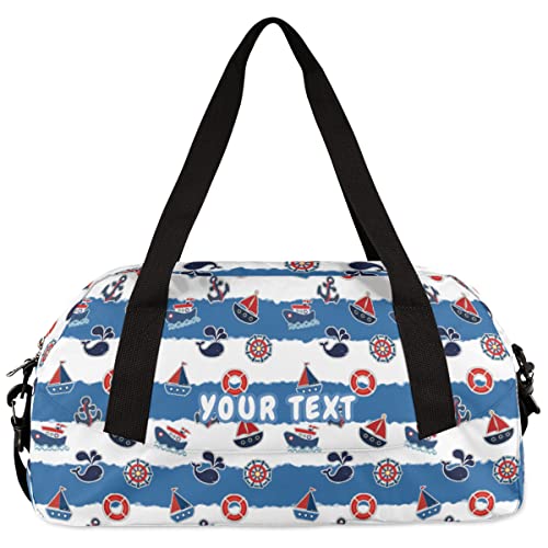 Transportation Boat Personalized Kids Duffel Bag for Girls Boys, Blue Custom Dance Bag Overnight Small Duffel Bag Carry On Weekend Sports Travel Bag for School Practice Gymnastics Ballet4