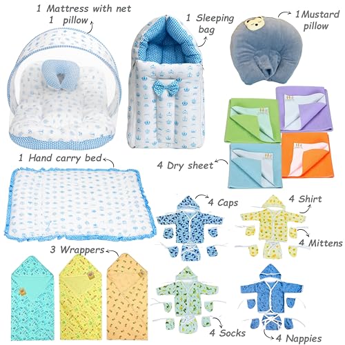 Image of Infantbond by fareto Newborn Baby Bedding Essentials | Daily Needs Items | Hopsital kit Ready Combo | Baby Products All (Pack of 32) (0-6months)(Taj Blue)