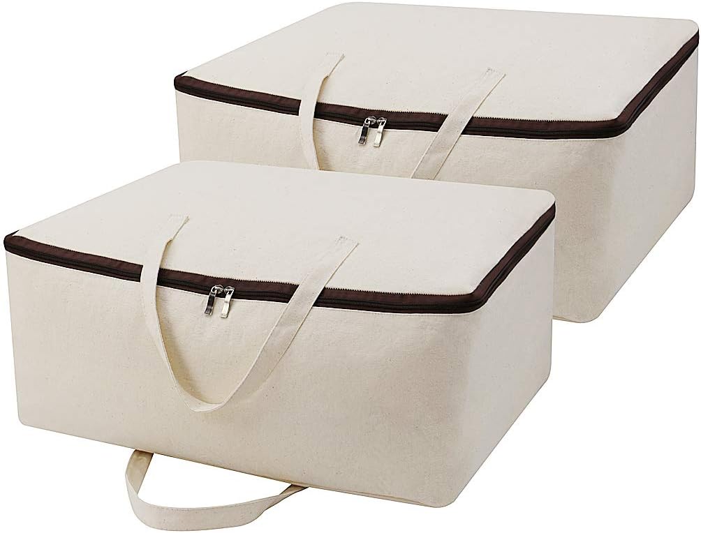 iwill CREATE PRO Breathable 100% Cotton Canvas Soft Storage Bag with Handles, Beige, 2pcs