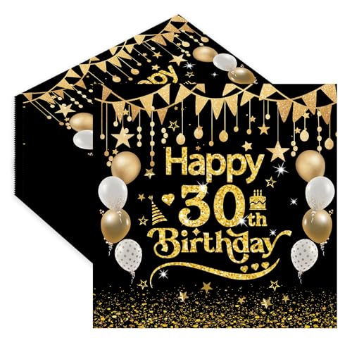Image of 50Pcs Black Gold 30th Birthday Paper Napkins,30th Disposable Paper Birthday Napkins Serviettes Table Decorations for Boys Girls Men Him Her 30th Birthday Decoratios