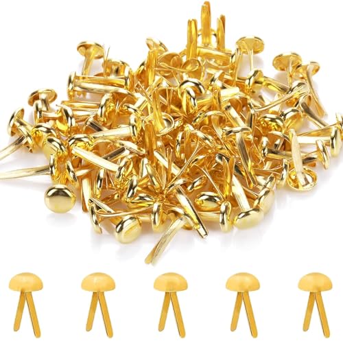 100Pcs Split Pins Scrapbooking Brads Split Pins Metal Paper Fasteners Mini Brads 8mmx17mm Round Scrapbooking Brads Split Pins for Paper Craft DIY Stamping Scrapbook Office Household Supplies(Gold)