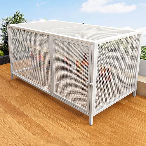 TRAGLO 鶏 ケージ 室内 屋外 うずら 鶏小屋 暗号化された金属メッシュ 家禽用ケージ 天窓付き マルチドア設計 ウサギハッチ 強力な支持力 通気性 組み立て簡単(白,100x58x62cm)