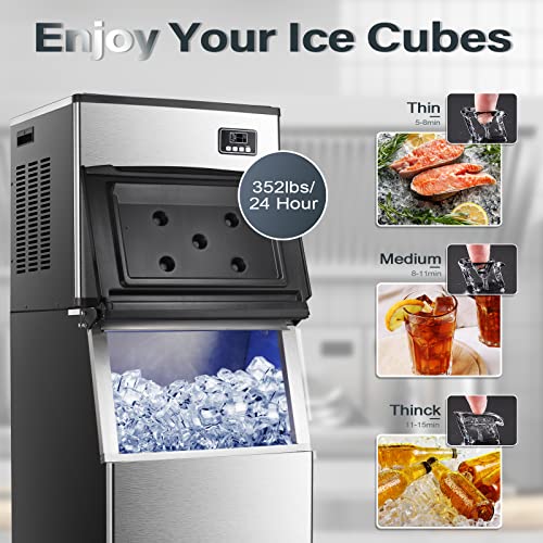 Antarctic Star Commercial Ice Maker Machine Freezer Large Storage 352Lbs/24H 40 Square Ice Cubes In 20 Minutes Ice Scoop Water Inlet Pipe Draining Pipe 24-Hour Timer Self-Cleaning For Bar Restaurant… #TOP2
