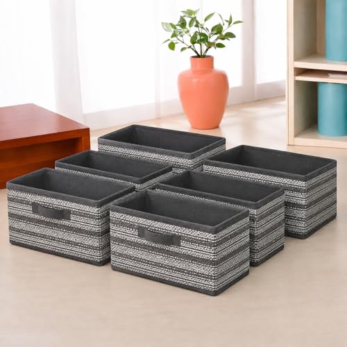 Image of DALUCI Foldable Wardrobe Organizer Storage Box (Pack of 6, Black) | Premium Clothes Storage Basket for Wardrobe & Closet | Strong Non-Woven Foldable Boxes for Storage | Space Saving Cloth Organizer
