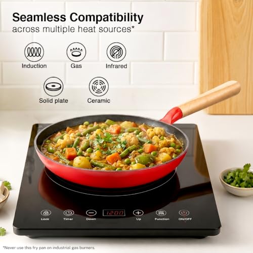 Image of Prestige Castlite Enamel Coated Cast Iron Fry Pan 24cm /1.4L | Lightweight, High Heat Retention | Gas & Induction Compatible | Low-Oil Cooking | Stay-Cool Wooden Handle | Easy Clean | 15Y Warranty