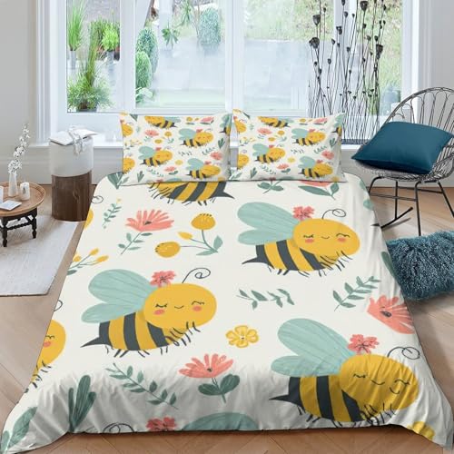 Parure de lit abeilles 140x200 avec housse de couette microfbre 3D douce pour enfant - 4