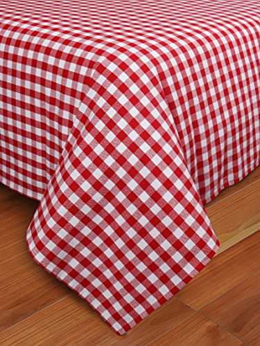 Image of AIRWILL 200GSM Handloom Cotton Double Bedsheet with 2 Pillow Covers (Gingham Check Red) - 92 x 104 Inch