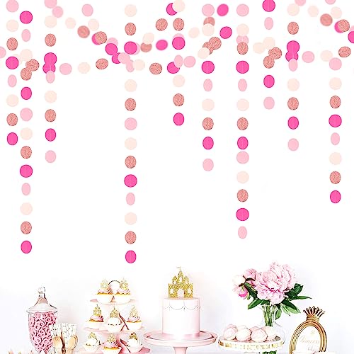 Image of Hot-Pink Rose-Gold Party Decorations Garland - 52ft Wedding Bridal Shower Hanging Decoration Streamers Banner,Baby Girl Birthday Bachelorette Engagement Mohters Valentines Day Brunch Decor Panduola